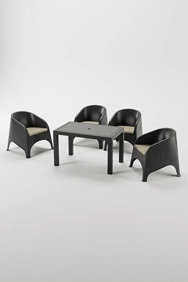 Olivia 4 Kişilik Minderli Raddan Oturma Grubu 70x120 Yüksek Sehpalı Balkon Teras Bahçe Takımı